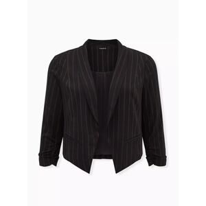 NWT Torrid Black Stripe Twill Open Front Cutaway Blazer Plus Size: 1X (14/16)